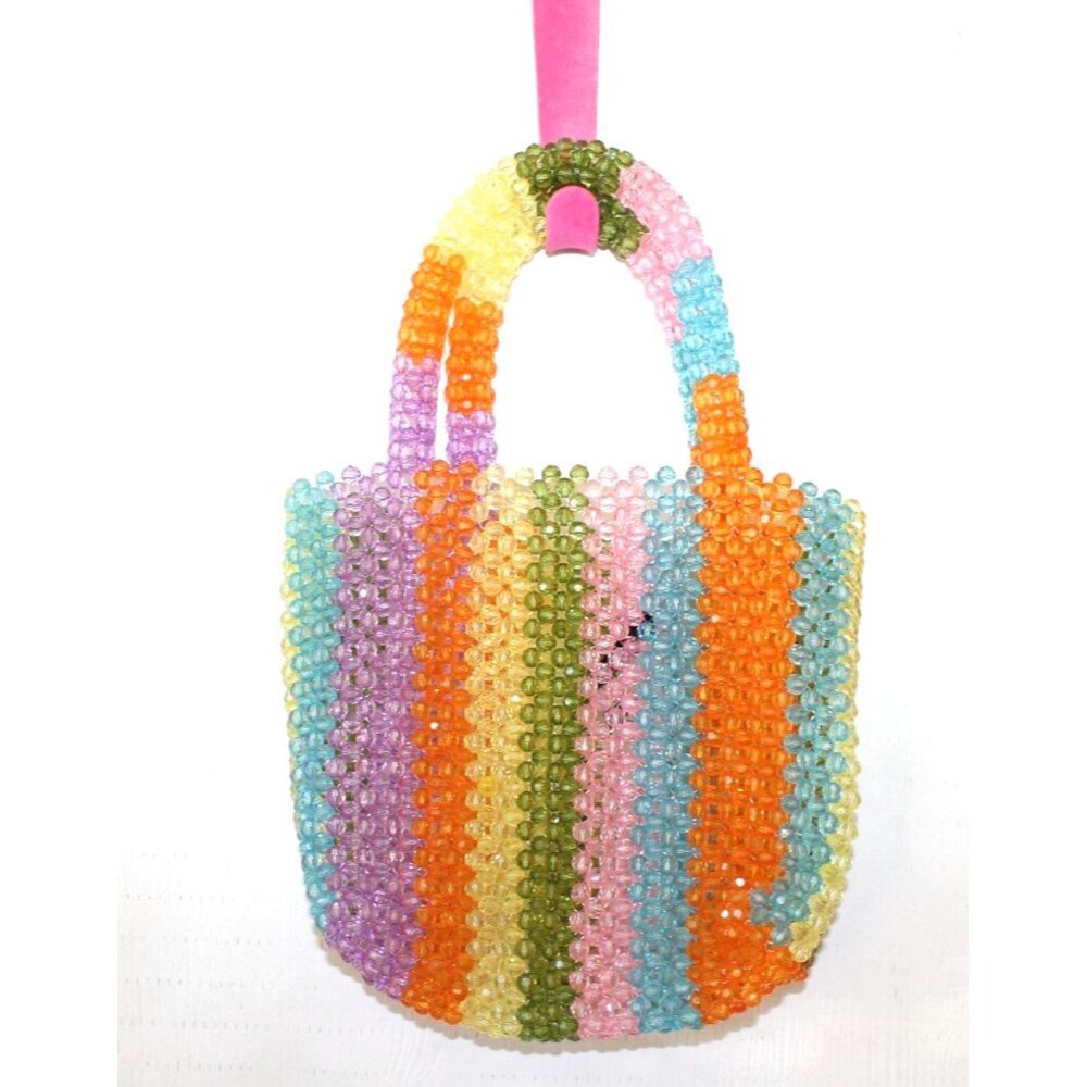 Beaded Bag Purse Retro Vibe Whimsical Pastel Boho Bling ColorfulFun 9.5" x 5.5 '